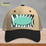 Mint White Zebra Oval Oil Rubbed Novelty License Plate Hat Mesh / Khaki|Black