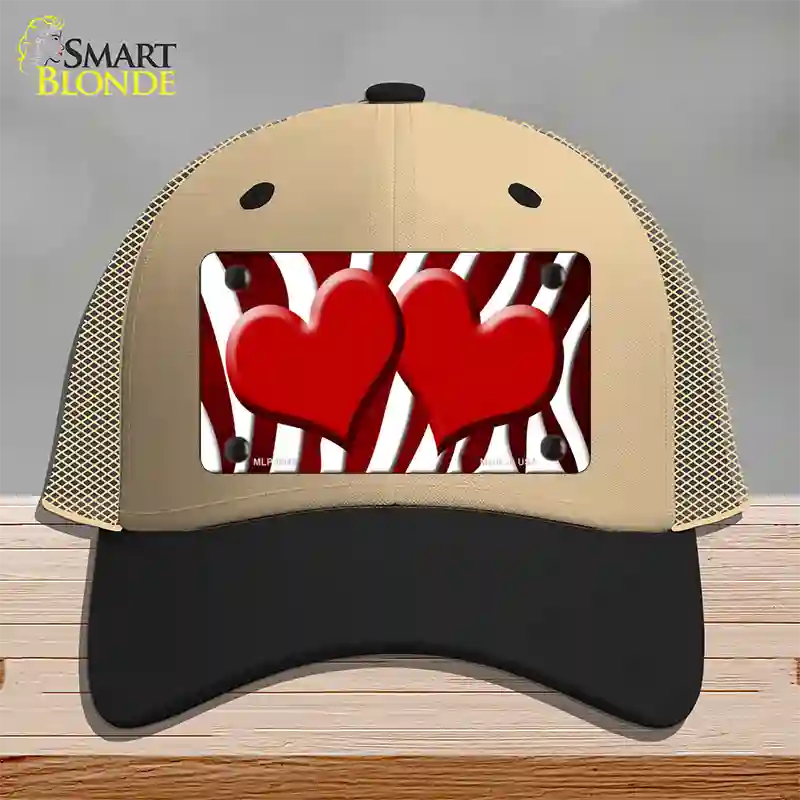 Red White Zebra Hearts Oil Rubbed Novelty License Plate Hat Mesh / Khaki|Black