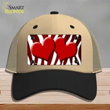 Red White Zebra Hearts Oil Rubbed Novelty License Plate Hat Mesh / Khaki|Black