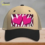 Pink White Zebra Hearts Oil Rubbed Novelty License Plate Hat Mesh / Khaki|Black