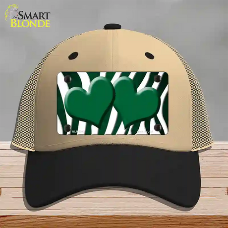 Green White Zebra Hearts Oil Rubbed Novelty License Plate Hat Mesh / Khaki|Black