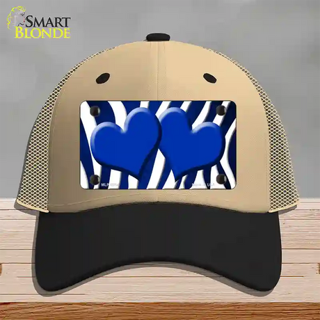 Blue White Zebra Hearts Oil Rubbed Novelty License Plate Hat Mesh / Khaki|Black