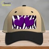 Purple White Zebra Hearts Oil Rubbed Novelty License Plate Hat Mesh / Khaki|Black