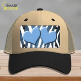 Light Blue White Zebra Hearts Oil Rubbed Novelty License Plate Hat Mesh / Khaki|Black