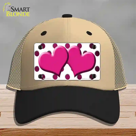 Pink White Dots Hearts Oil Rubbed Novelty License Plate Hat Mesh / Khaki|Black