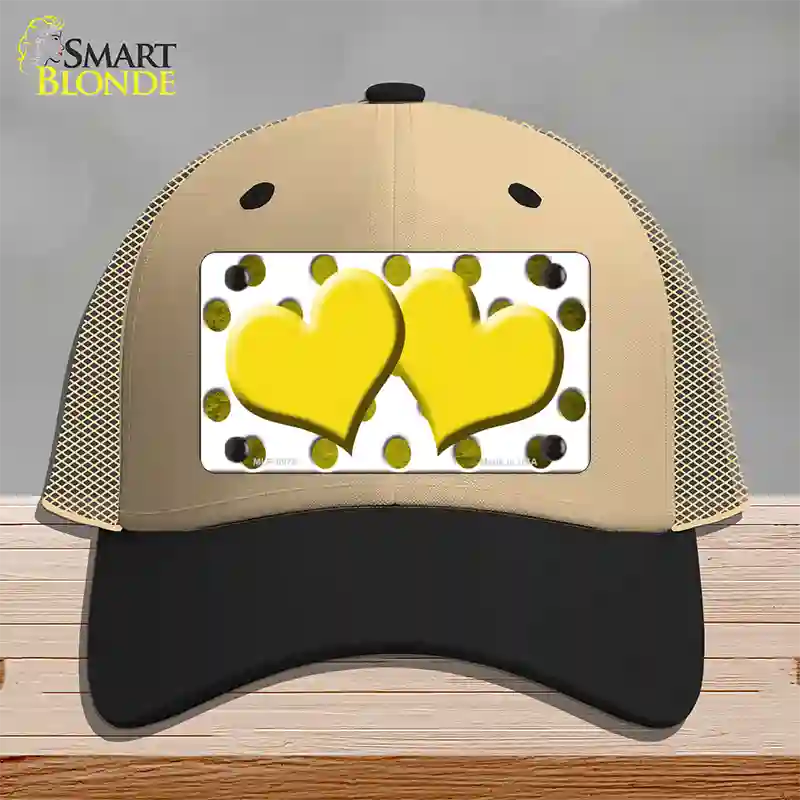 Yellow White Dots Hearts Oil Rubbed Novelty License Plate Hat Mesh / Khaki|Black