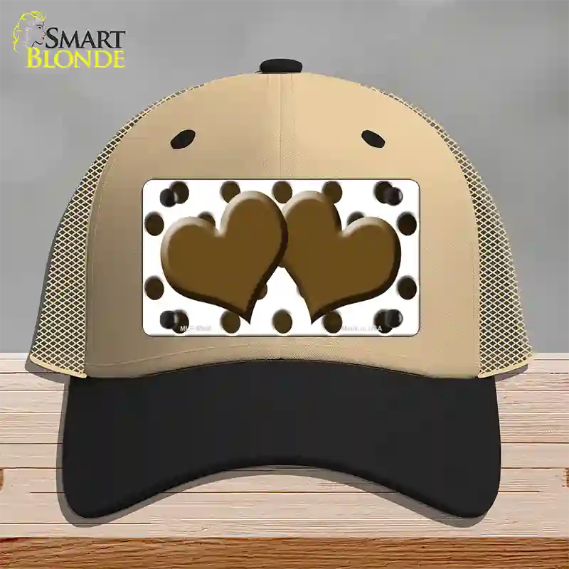 Brown White Dots Hearts Oil Rubbed Novelty License Plate Hat Mesh / Khaki|Black