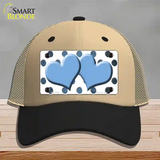 Light Blue White Dots Hearts Oil Rubbed Novelty License Plate Hat Mesh / Khaki|Black