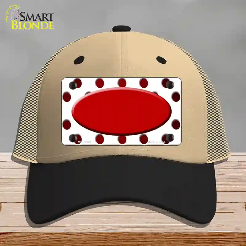 Red White Dots Oval Oil Rubbed Novelty License Plate Hat Mesh / Khaki|Black