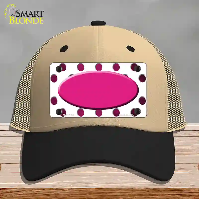 Pink White Dots Oval Oil Rubbed Novelty License Plate Hat Mesh / Khaki|Black