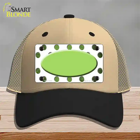 Lime Green White Dots Oval Oil Rubbed Novelty License Plate Hat Mesh / Khaki|Black