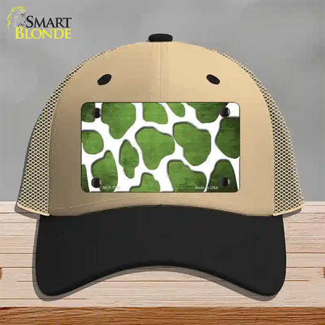 Lime Green White Giraffe Oil Rubbed Novelty License Plate Hat Mesh / Khaki|Black