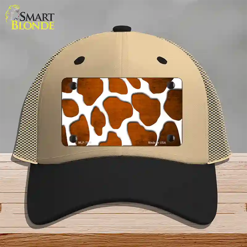 Orange White Giraffe Oil Rubbed Novelty License Plate Hat Mesh / Khaki|Black