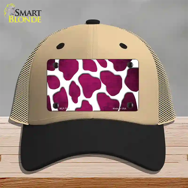 Pink White Giraffe Oil Rubbed Novelty License Plate Hat Mesh / Khaki|Black