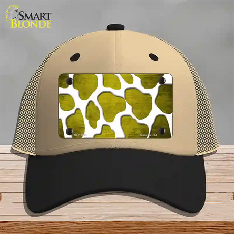 Yellow White Giraffe Oil Rubbed Novelty License Plate Hat Mesh / Khaki|Black