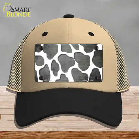 Gray White Giraffe Oil Rubbed Novelty License Plate Hat Mesh / Khaki|Black