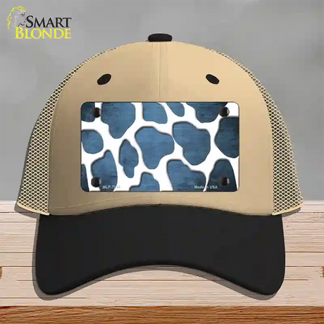 Light Blue White Giraffe Oil Rubbed Novelty License Plate Hat Mesh / Khaki|Black