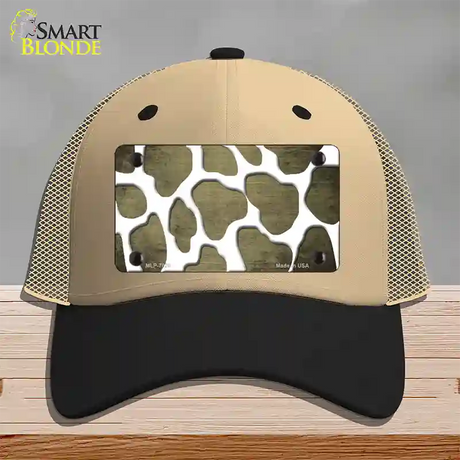 Gold White Giraffe Oil Rubbed Novelty License Plate Hat Mesh / Khaki|Black