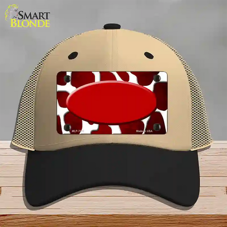 Red White Oval Giraffe Oil Rubbed Novelty License Plate Hat Mesh / Khaki|Black