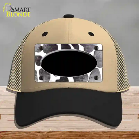 Black White Oval Giraffe Oil Rubbed Novelty License Plate Hat Mesh / Khaki|Black