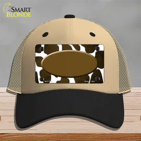 Brown White Oval Giraffe Oil Rubbed Novelty License Plate Hat Mesh / Khaki|Black