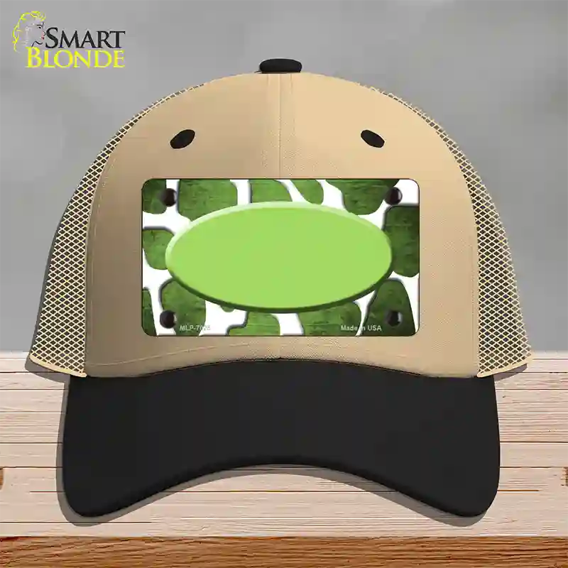 Lime Green White Oval Giraffe Oil Rubbed Novelty License Plate Hat Mesh / Khaki|Black