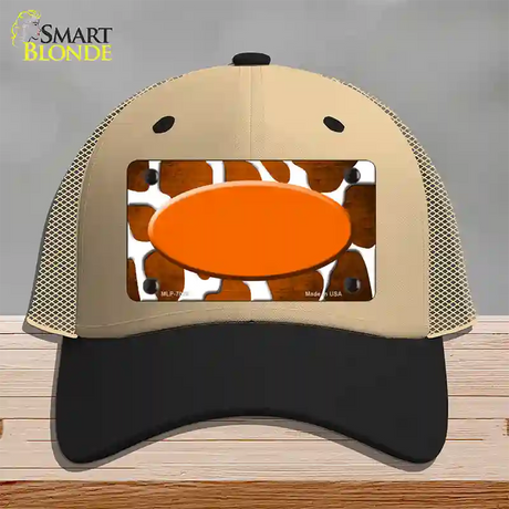 Orange White Oval Giraffe Oil Rubbed Novelty License Plate Hat Mesh / Khaki|Black