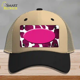 Pink White Oval Giraffe Oil Rubbed Novelty License Plate Hat Mesh / Khaki|Black