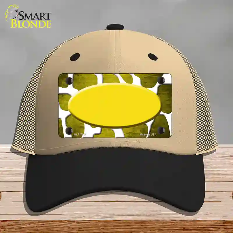 Yellow White Oval Giraffe Oil Rubbed Novelty License Plate Hat Mesh / Khaki|Black