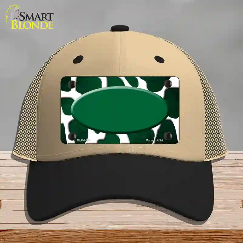 Green White Oval Giraffe Oil Rubbed Novelty License Plate Hat Mesh / Khaki|Black