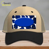 Blue White Oval Giraffe Oil Rubbed Novelty License Plate Hat Mesh / Khaki|Black