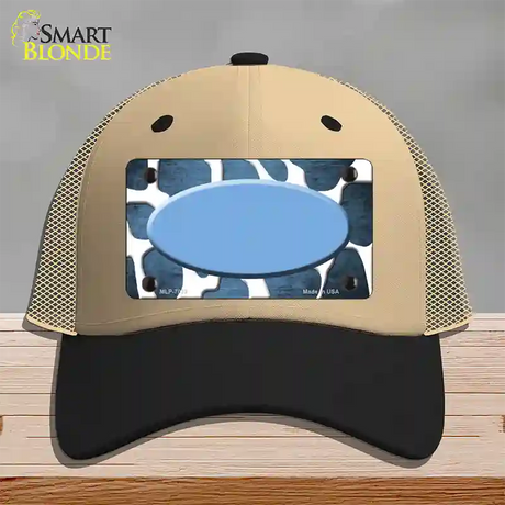 Light Blue White Oval Giraffe Oil Rubbed Novelty License Plate Hat Mesh / Khaki|Black