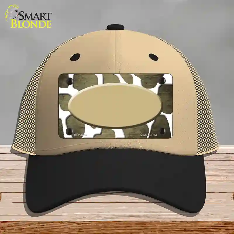 Gold White Oval Giraffe Oil Rubbed Novelty License Plate Hat Mesh / Khaki|Black