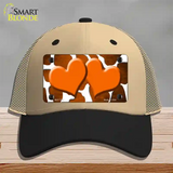 Orange White Hearts Giraffe Oil Rubbed Novelty License Plate Hat Mesh / Khaki|Black