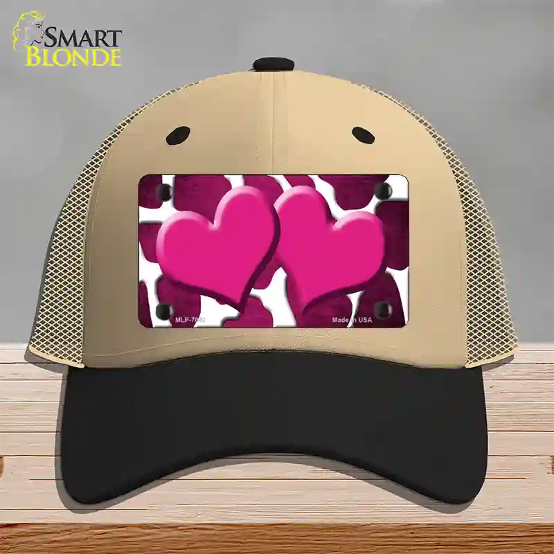 Pink White Hearts Giraffe Oil Rubbed Novelty License Plate Hat Mesh / Khaki|Black