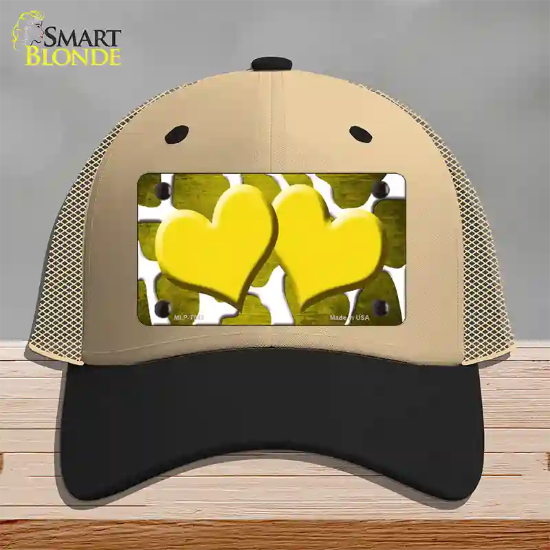 Yellow White Hearts Giraffe Oil Rubbed Novelty License Plate Hat Mesh / Khaki|Black