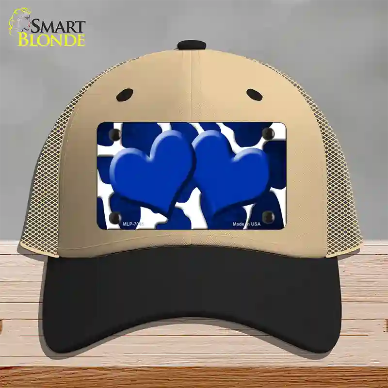 Blue White Hearts Giraffe Oil Rubbed Novelty License Plate Hat Mesh / Khaki|Black