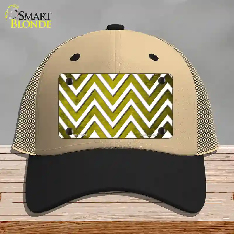 Yellow White Chevron Oil Rubbed Novelty License Plate Hat Mesh / Khaki|Black