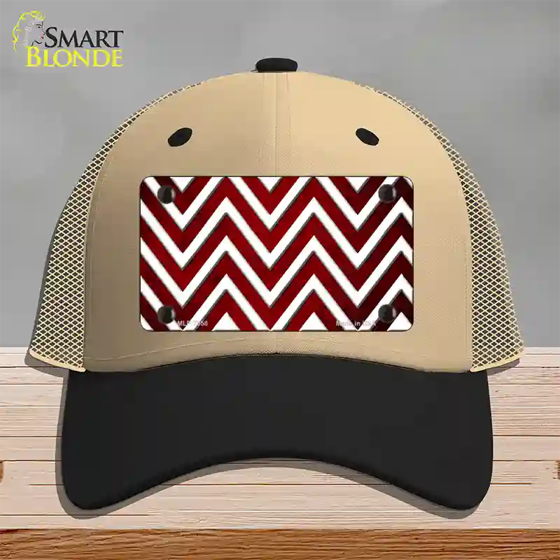 Red White Chevron Oil Rubbed Novelty License Plate Hat Mesh / Khaki|Black