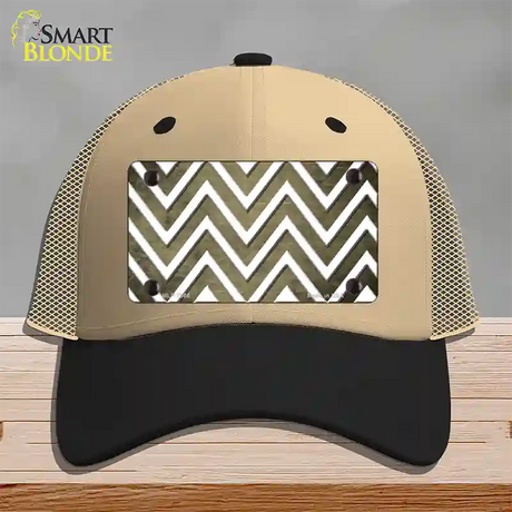 Gold White Chevron Oil Rubbed Novelty License Plate Hat Mesh / Khaki|Black