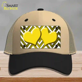 Yellow White Hearts Chevron Oil Rubbed Novelty License Plate Hat Mesh / Khaki|Black