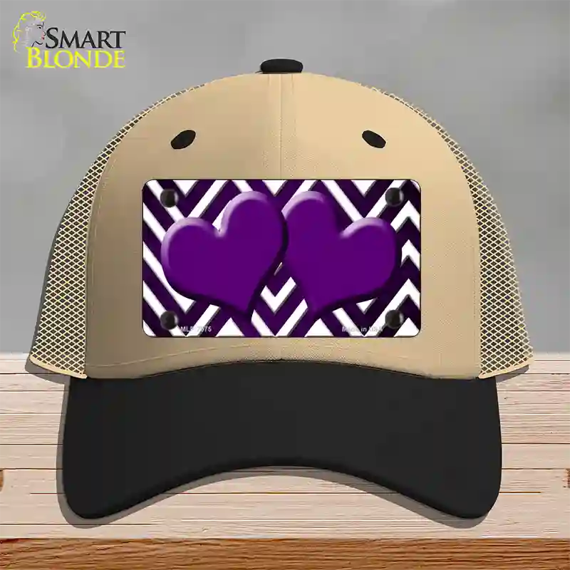 Purple White Hearts Chevron Oil Rubbed Novelty License Plate Hat Mesh / Khaki|Black