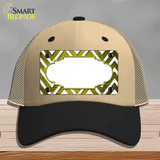 Yellow White Chevron Scallop Oil Rubbed Novelty License Plate Hat Mesh / Khaki|Black