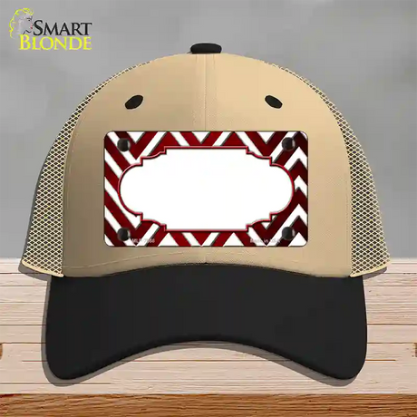 Red White Chevron Scallop Oil Rubbed Novelty License Plate Hat Mesh / Khaki|Black