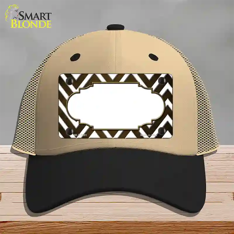 Brown White Chevron Scallop Oil Rubbed Novelty License Plate Hat Mesh / Khaki|Black