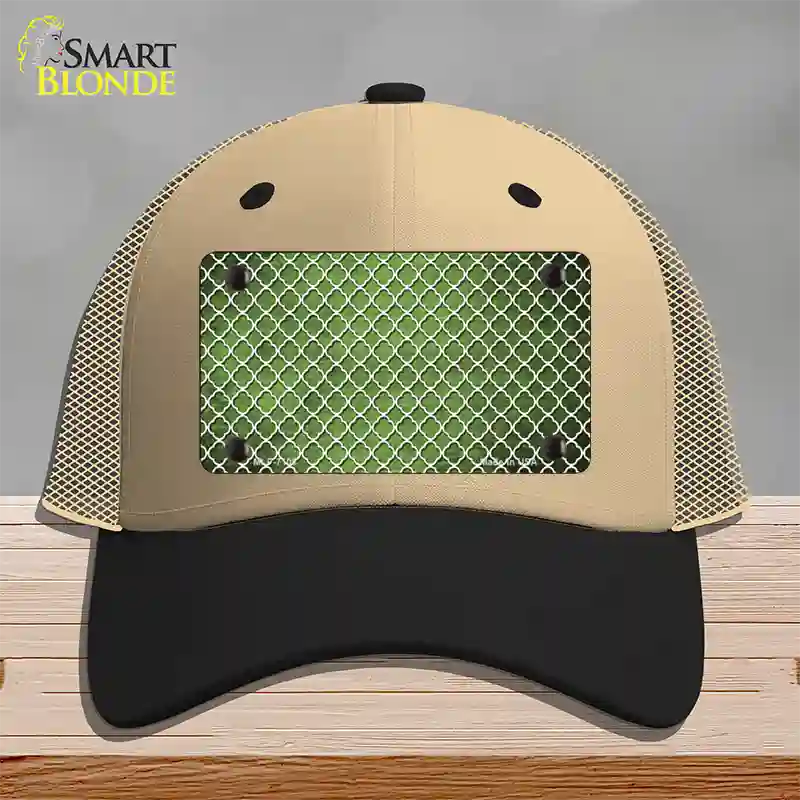 Lime Green White Quatrefoil Oil Rubbed Novelty License Plate Hat Mesh / Khaki|Black