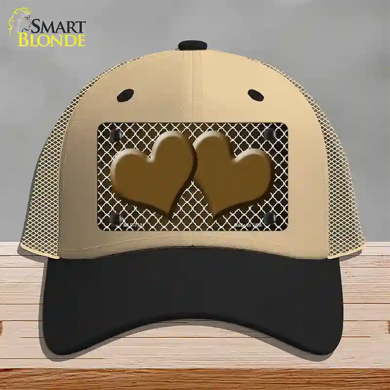 Brown White Quatrefoil Hearts Oil Rubbed Novelty License Plate Hat Mesh / Khaki|Black