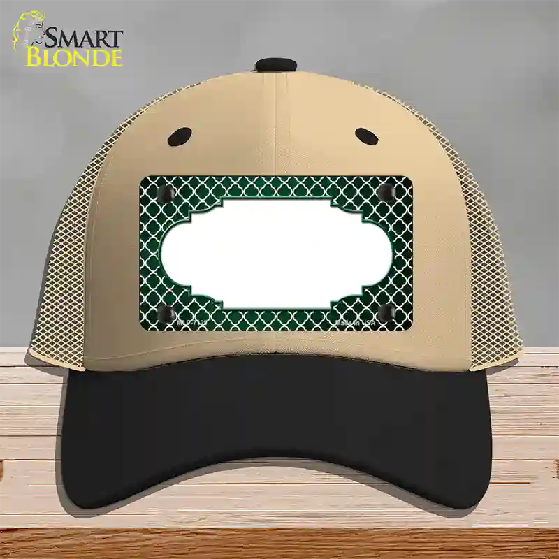 Green White Quatrefoil Scallop Oil Rubbed Novelty License Plate Hat Mesh / Khaki|Black