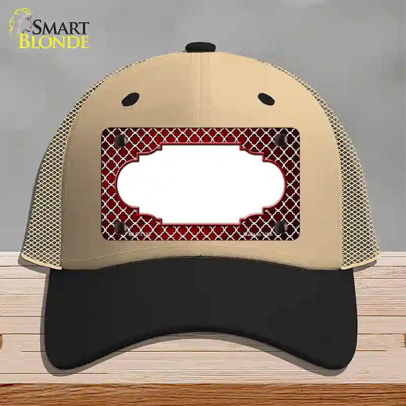 Red White Quatrefoil Scallop Oil Rubbed Novelty License Plate Hat Mesh / Khaki|Black