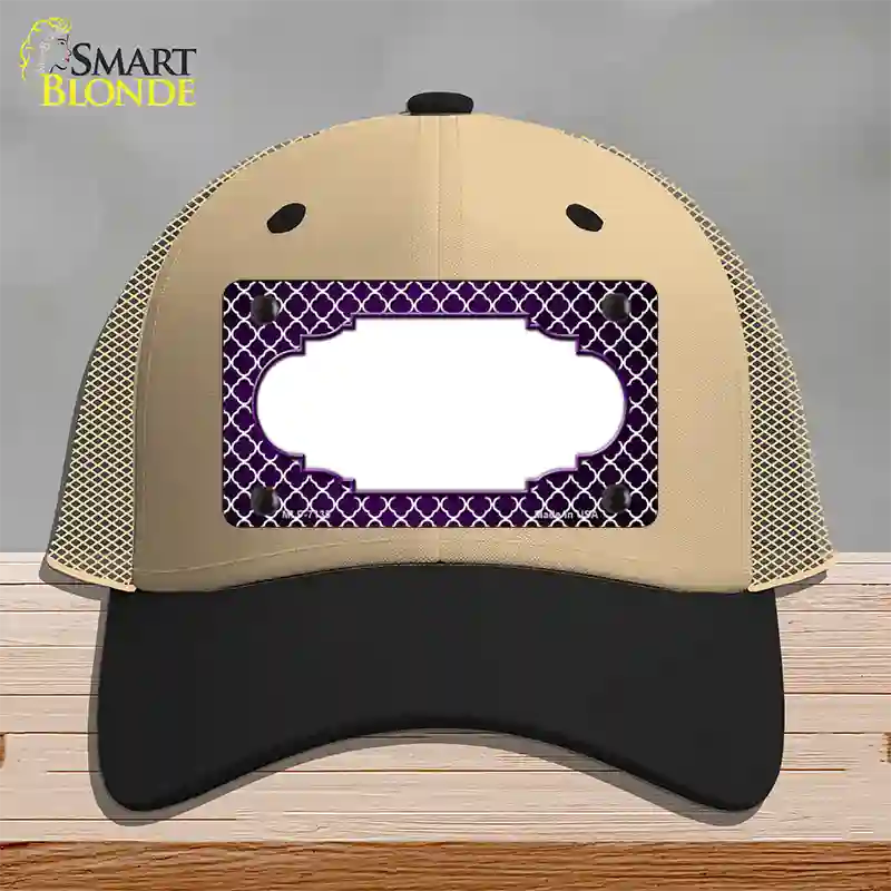 Purple White Quatrefoil Scallop Oil Rubbed Novelty License Plate Hat Mesh / Khaki|Black